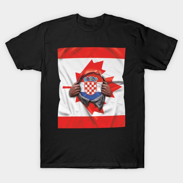 Croatia Flag Canadian Flag Ripped Open - Gift for Croatian From Croatia T-Shirt by Country Flags